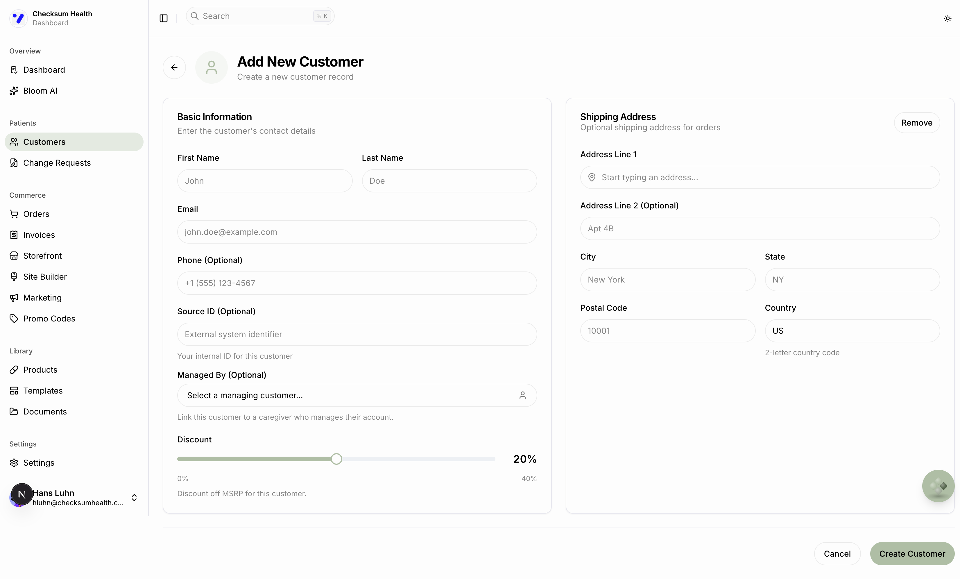 Add Customer Form