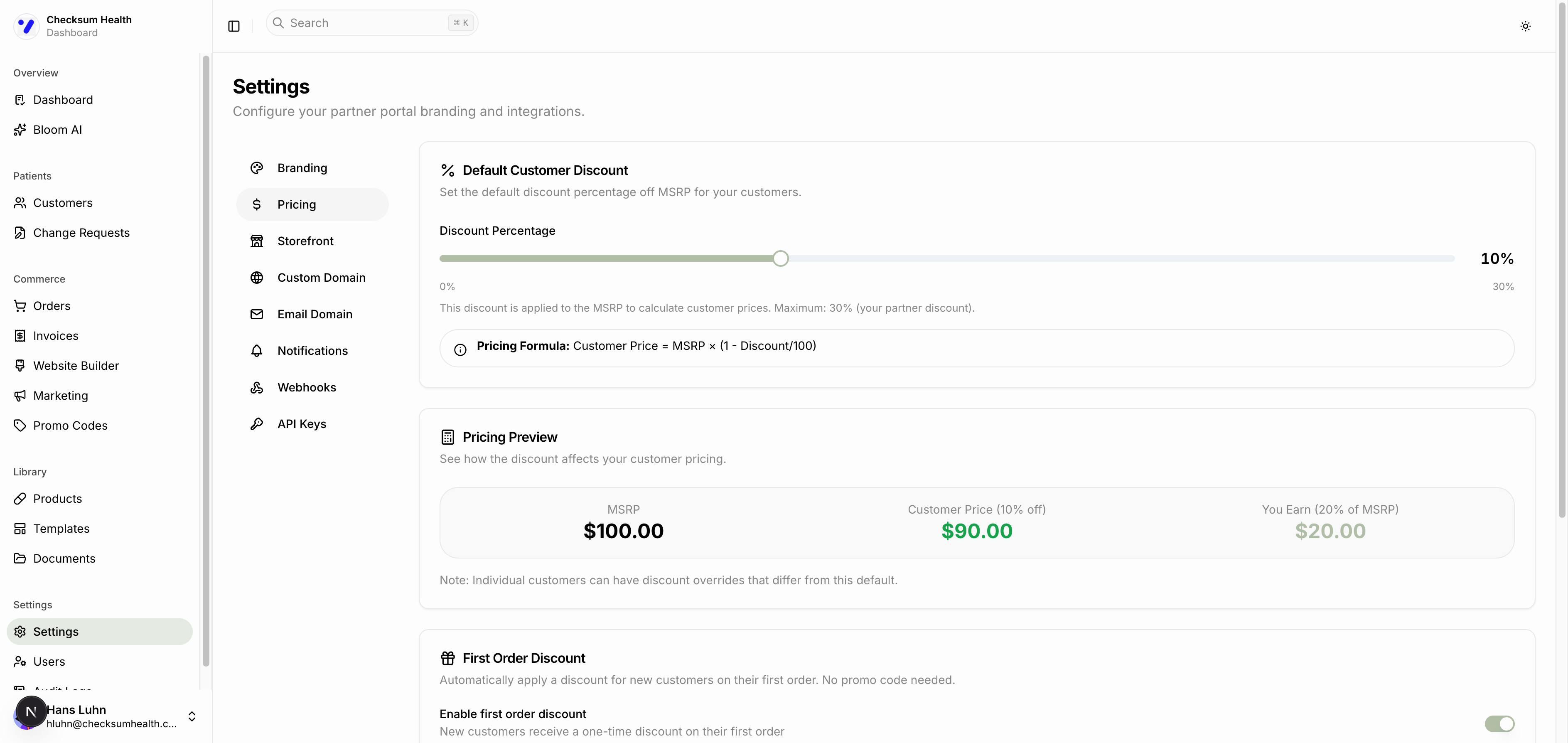 Pricing Settings
