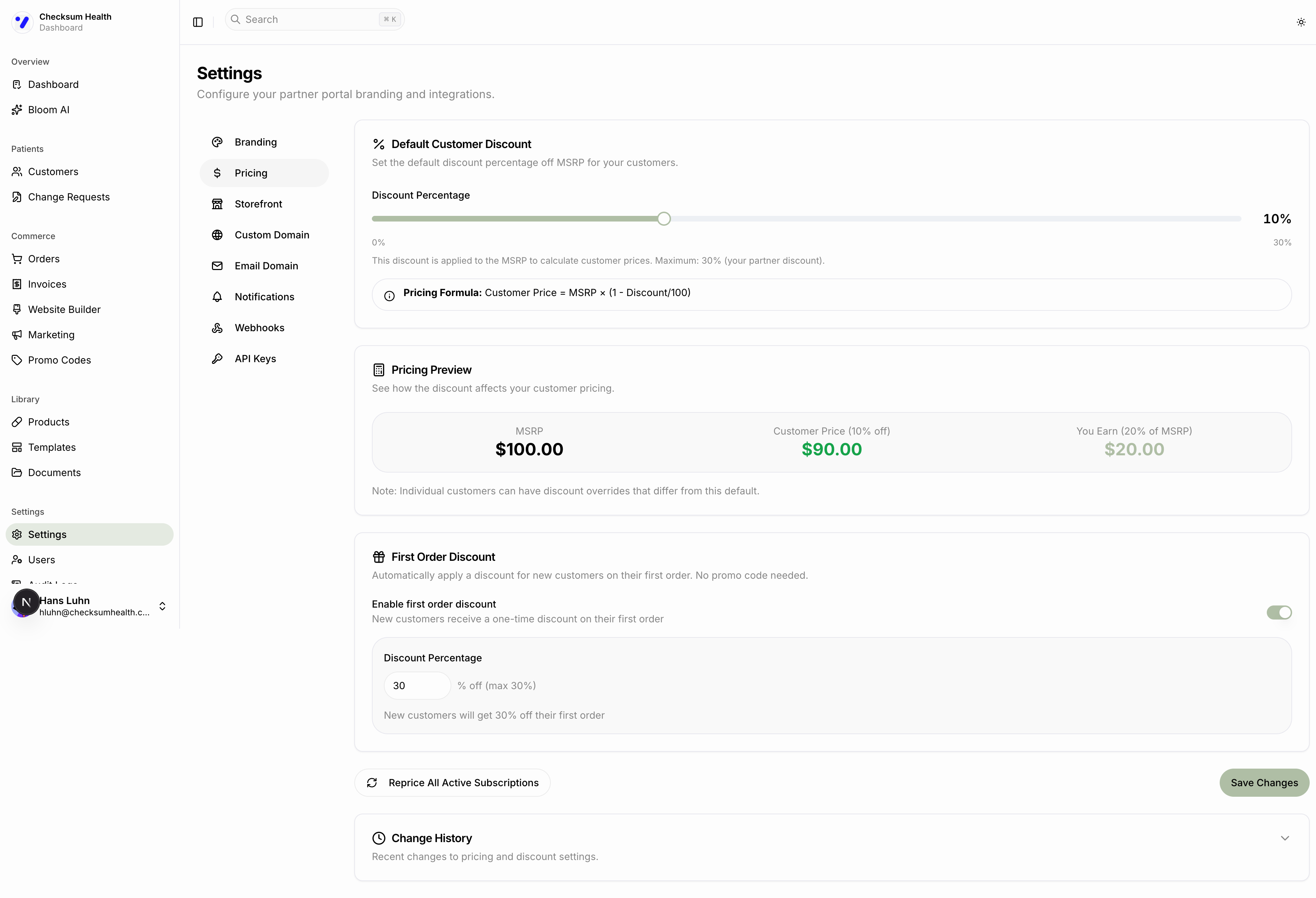 Pricing Settings with First-Order Discount